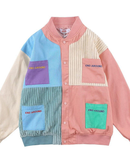 Jacket Men Colorful Patchwork Coat High Street College Style Outwear Youthful Vitality Hipster Casual Couple Streetwear-0