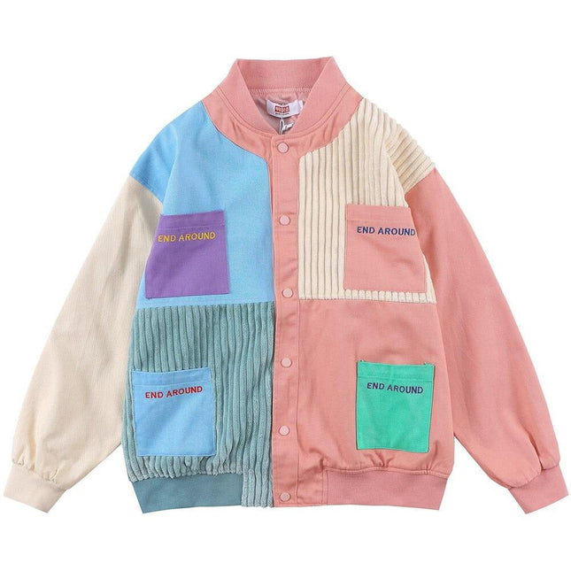 Jacket Men Colorful Patchwork Coat High Street College Style Outwear Youthful Vitality Hipster Casual Couple Streetwear-0