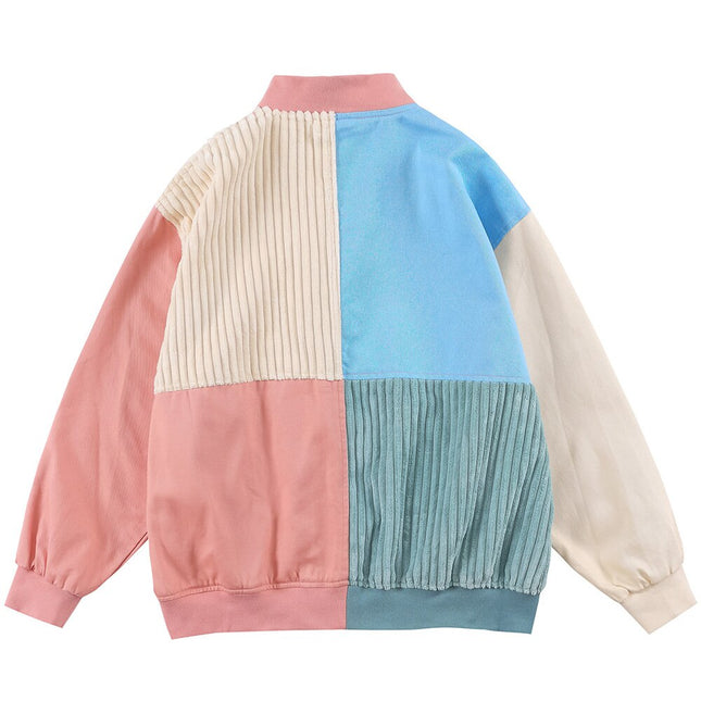 Jacket Men Colorful Patchwork Coat High Street College Style Outwear Youthful Vitality Hipster Casual Couple Streetwear-1