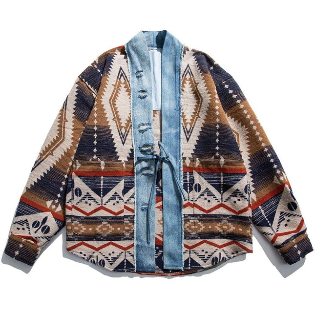 Jacket Men Vintage Folk-custom Totems Robe Japanese Style Casual Loose Fashion Coat Harajuku High Street Outwear Autumn-0