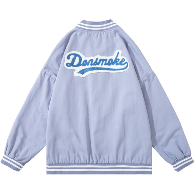 Track Jacket Men Cute Bear Furry Harajuku Letter Patch  Varsity Jacket College Style High Street Couple Coat Streetwear-4