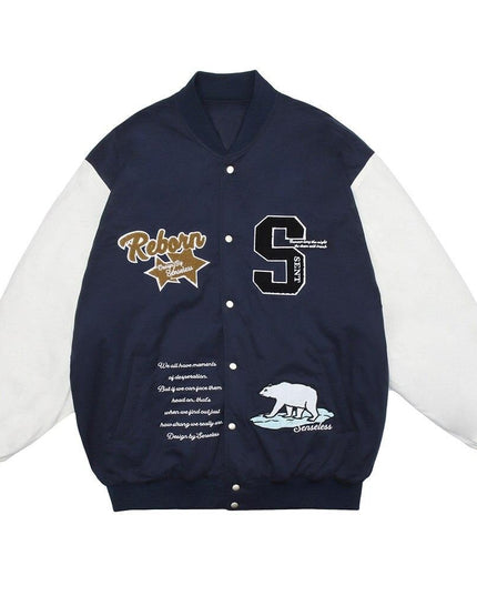 Winter Jacket Men Letter Animal Patch Embroidery Patchwork Thicken Coats Couple Baggy High Street College Style Outwear-0
