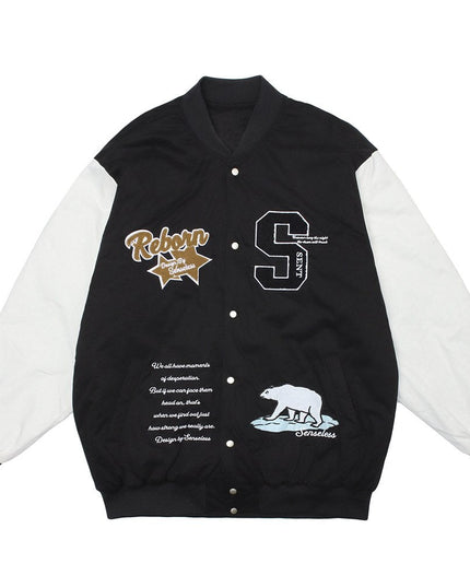 Winter Jacket Men Letter Animal Patch Embroidery Patchwork Thicken Coats Couple Baggy High Street College Style Outwear-2