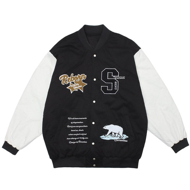 Winter Jacket Men Letter Animal Patch Embroidery Patchwork Thicken Coats Couple Baggy High Street College Style Outwear-2