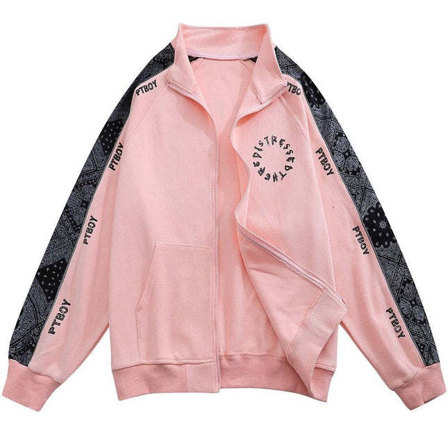 Zipper Jacket Men Retro Patchwork Letter Print Track Jackets Coat Autumn Pocket High Street All-match Streetwear Couple-0