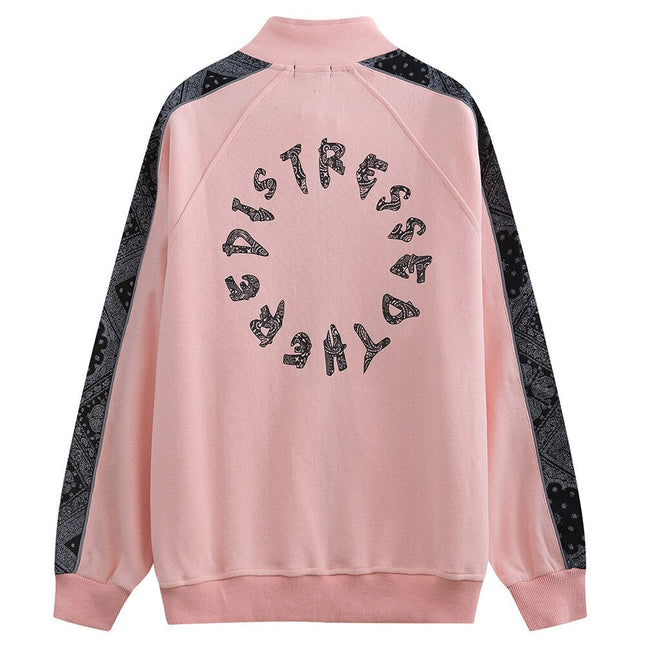 Zipper Jacket Men Retro Patchwork Letter Print Track Jackets Coat Autumn Pocket High Street All-match Streetwear Couple-2