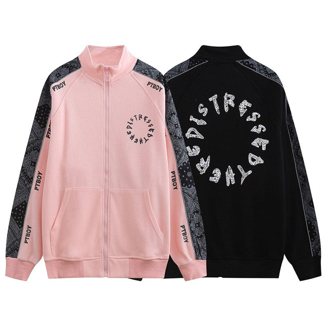 Zipper Jacket Men Retro Patchwork Letter Print Track Jackets Coat Autumn Pocket High Street All-match Streetwear Couple-4