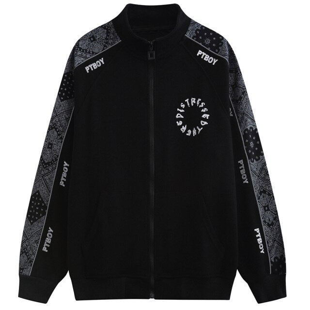 Zipper Jacket Men Retro Patchwork Letter Print Track Jackets Coat Autumn Pocket High Street All-match Streetwear Couple-3