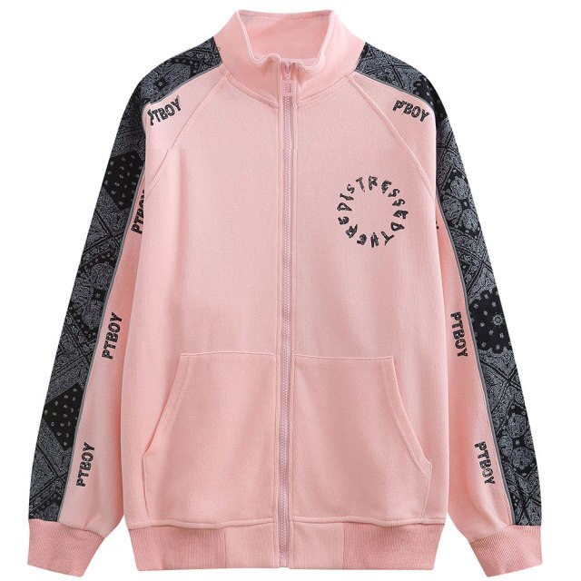 Zipper Jacket Men Retro Patchwork Letter Print Track Jackets Coat Autumn Pocket High Street All-match Streetwear Couple-1
