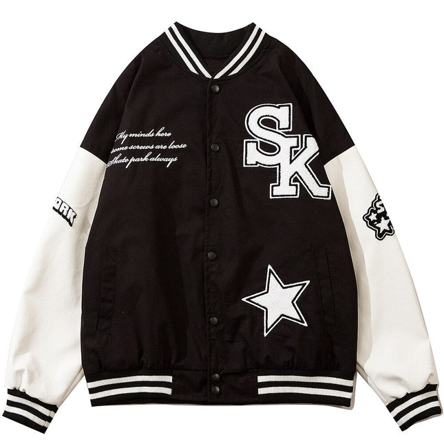 Varsity Jacket Men Furry Embroidery Patchwork Coats Couple Oversize Cozy Punk High Street Fashion Outwear Unisex Autumn-2