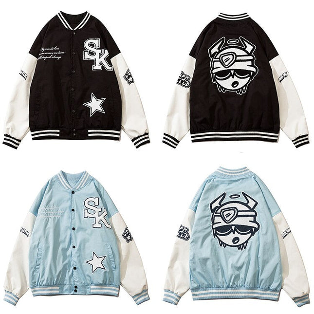 Varsity Jacket Men Furry Embroidery Patchwork Coats Couple Oversize Cozy Punk High Street Fashion Outwear Unisex Autumn-4