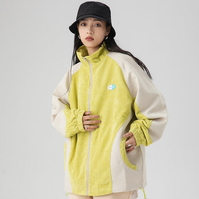 Track Jacket Men Color Block Drawstring Zipper Coats Autumn Loose Cozy Retro Harajuku Fashion Outwear Couple Streetwear-1
