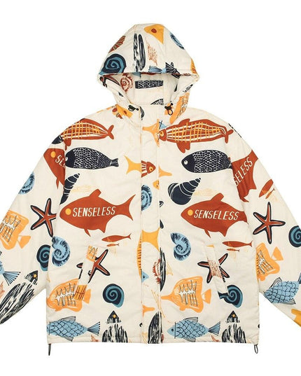 Winter Jacket Men Colorful Cartoon Fish Print Hooded Coat Zipper Casual High Street Harajuku Windbreaker Couple Outwear-0