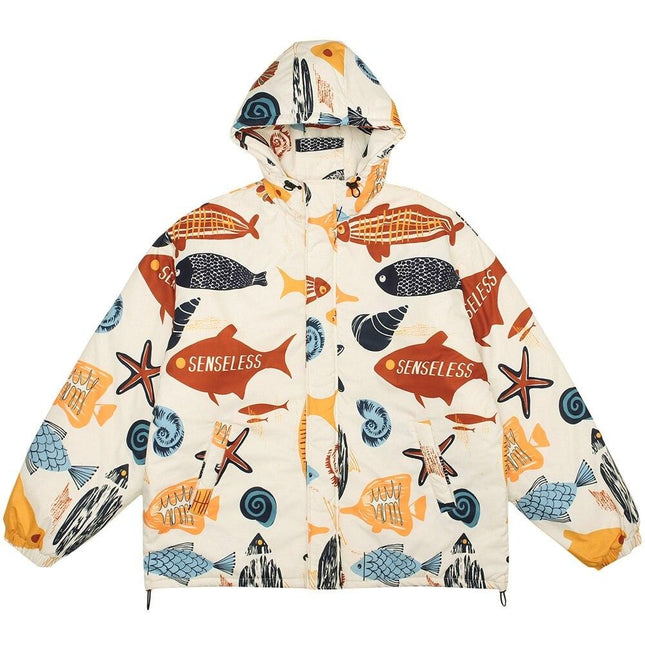 Winter Jacket Men Colorful Cartoon Fish Print Hooded Coat Zipper Casual High Street Harajuku Windbreaker Couple Outwear-0