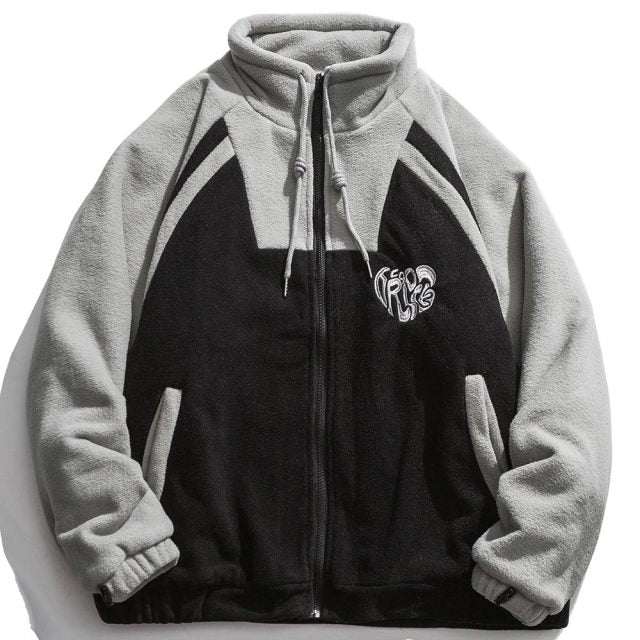 Jacket Men Letter Embroidery Color Block Soft Cozy Zipper Coats Unisex Casual Retro Simple Fashion Thick Outwear Winter-2