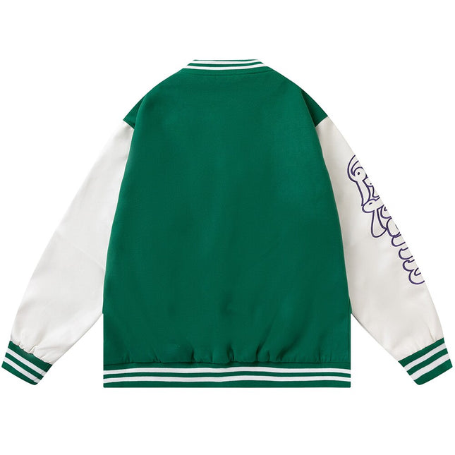 Patchwork Color Furry Embroidery Baseball Jackets Men Autumn Vintage High Street Harajuku Baggy Bomber Coats Streetwear-1
