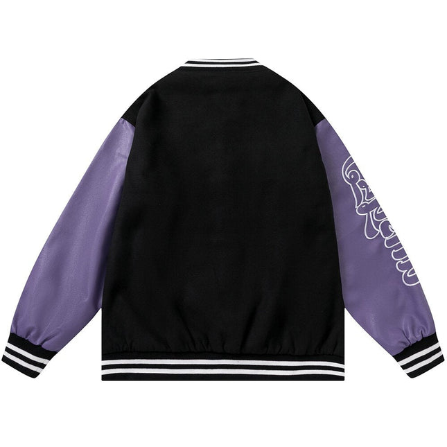 Patchwork Color Furry Embroidery Baseball Jackets Men Autumn Vintage High Street Harajuku Baggy Bomber Coats Streetwear-3