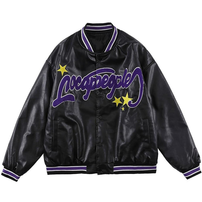 Jacket Men Furry Letter Star Leather Oversized Bomber Coats Couple All-match College Style High Street Baseball Outwear-0