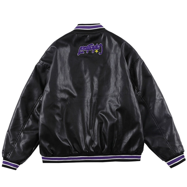 Jacket Men Furry Letter Star Leather Oversized Bomber Coats Couple All-match College Style High Street Baseball Outwear-1
