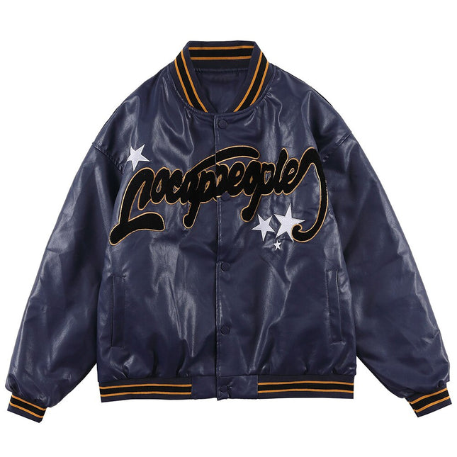 Jacket Men Furry Letter Star Leather Oversized Bomber Coats Couple All-match College Style High Street Baseball Outwear-3