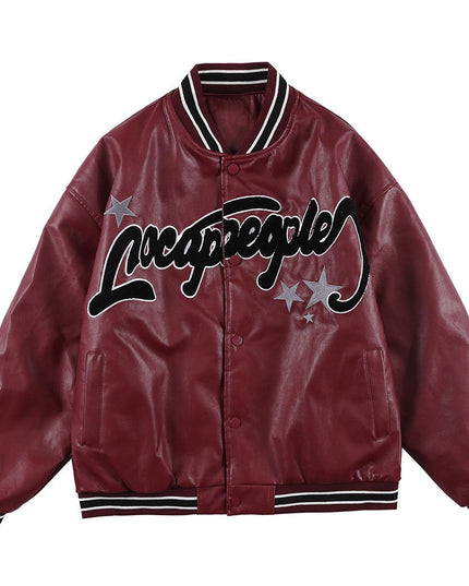 Jacket Men Furry Letter Star Leather Oversized Bomber Coats Couple All-match College Style High Street Baseball Outwear-2