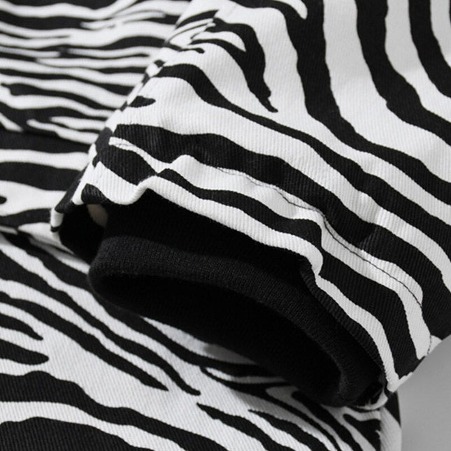 Parka Jacket Men Zebra Striped Print Thick Hooded Jackets Coat Loose Casual Retro Hip Hop Fashion Padded Outwear Winter-4