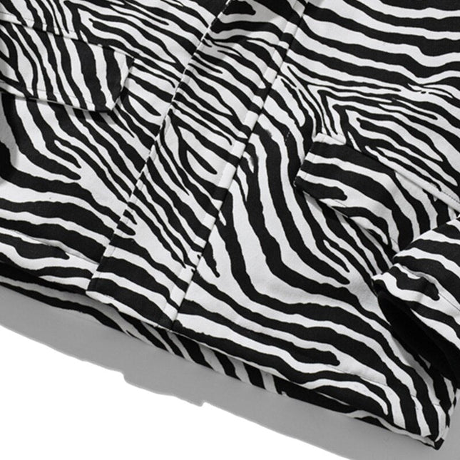 Parka Jacket Men Zebra Striped Print Thick Hooded Jackets Coat Loose Casual Retro Hip Hop Fashion Padded Outwear Winter-2
