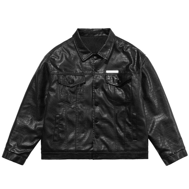 Leather Parkas Jackets Men Pockets Thick Black Motorcycle Jacket Vintage High Street Punk Fashion Turn-down Collar Coat-0