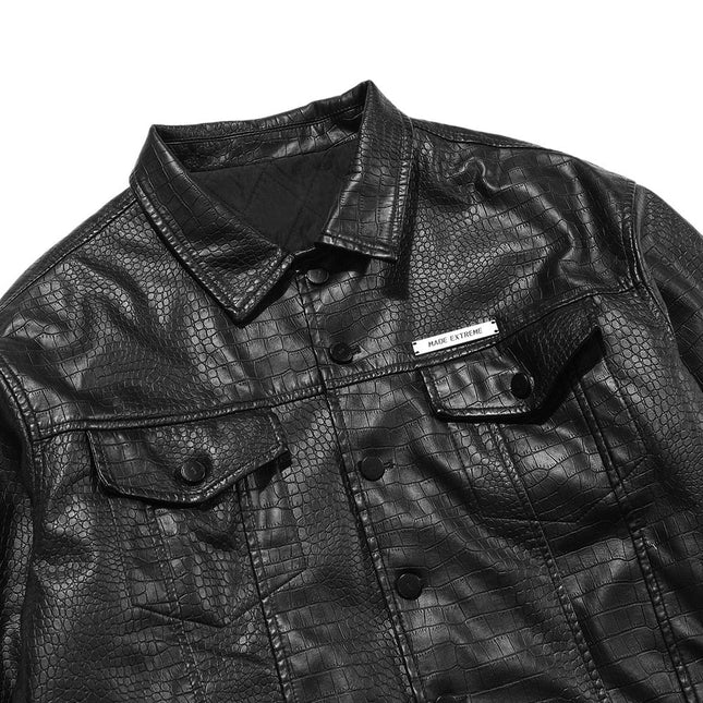 Leather Parkas Jackets Men Pockets Thick Black Motorcycle Jacket Vintage High Street Punk Fashion Turn-down Collar Coat-2