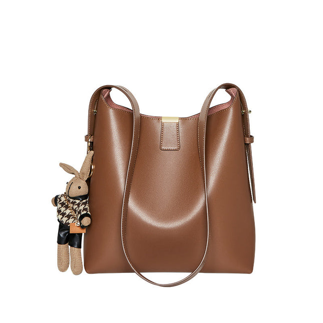Rabbit Charm Leather Work Tote Bag-0
