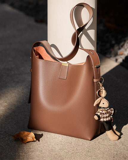 Rabbit Charm Leather Work Tote Bag-2