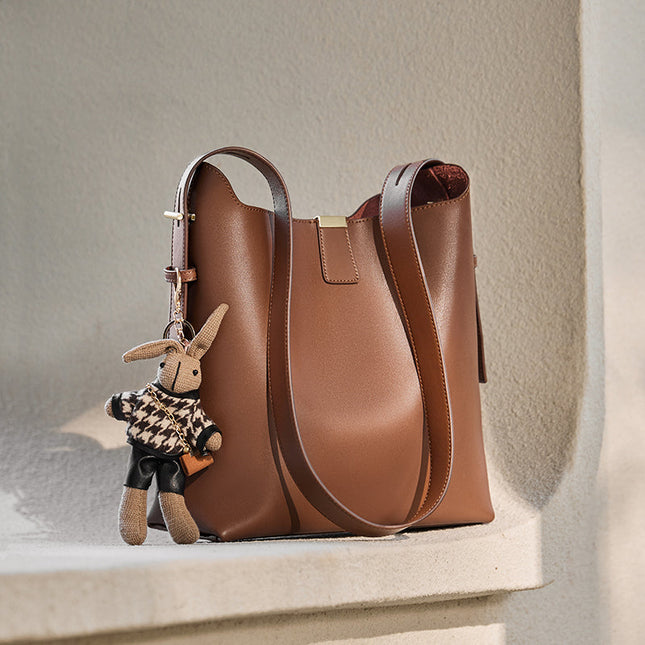 Rabbit Charm Leather Work Tote Bag-3