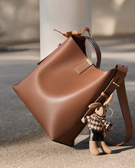 Rabbit Charm Leather Work Tote Bag-4