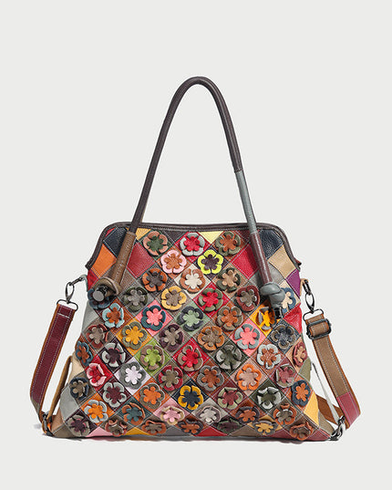 Rainbow Floral Leather Tote Bag-0