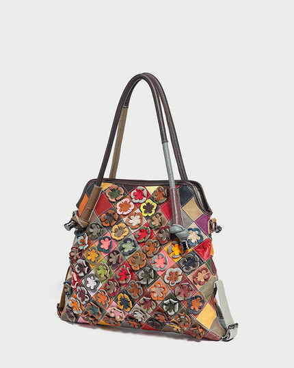 Rainbow Floral Leather Tote Bag-1