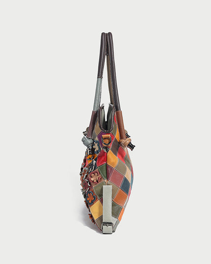 Rainbow Floral Leather Tote Bag-3