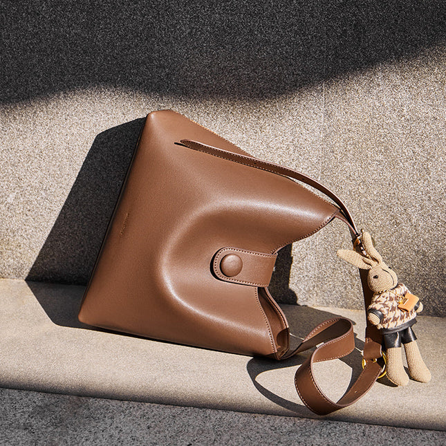 Retro Brown Leather Medium Shoulder Bag-4