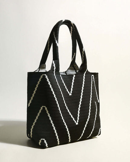 Retro Chevron Black Canvas Tote Bag-1