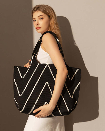 Retro Chevron Black Canvas Tote Bag-3