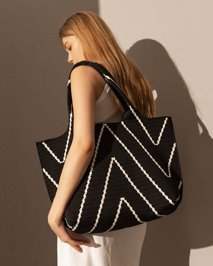 Retro Chevron Black Canvas Tote Bag-4