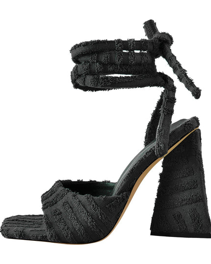 Retro Tie Up Block Heel Sandals-0