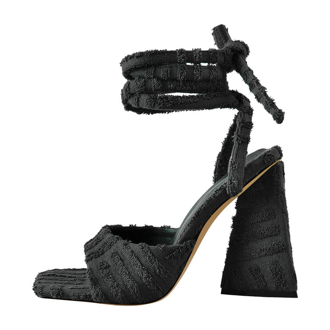 Retro Tie Up Block Heel Sandals-0