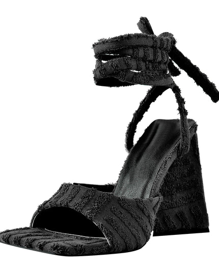 Retro Tie Up Block Heel Sandals-1