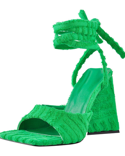 Retro Tie Up Block Heel Sandals-3