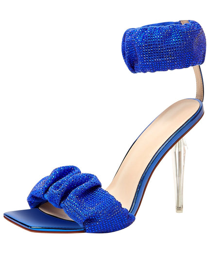 Ruched Open Toe Ankle Strap Icicle Stiletto Sandals-1