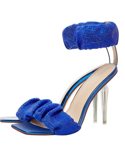 Ruched Open Toe Ankle Strap Icicle Stiletto Sandals-2