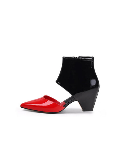 Shiny Leather Cutout Ankle Boots-0