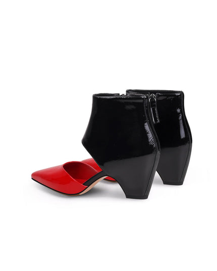 Shiny Leather Cutout Ankle Boots-4