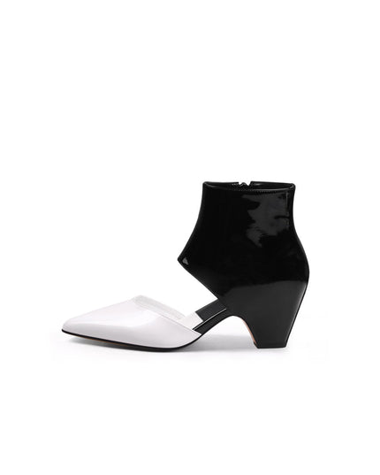 Shiny Leather Cutout Ankle Boots-5