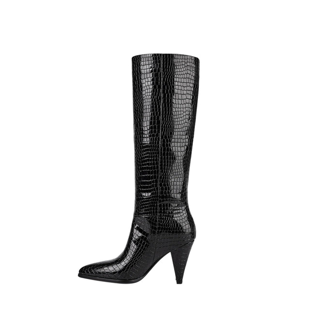 Sleek Textured Black Knee High Boots-1